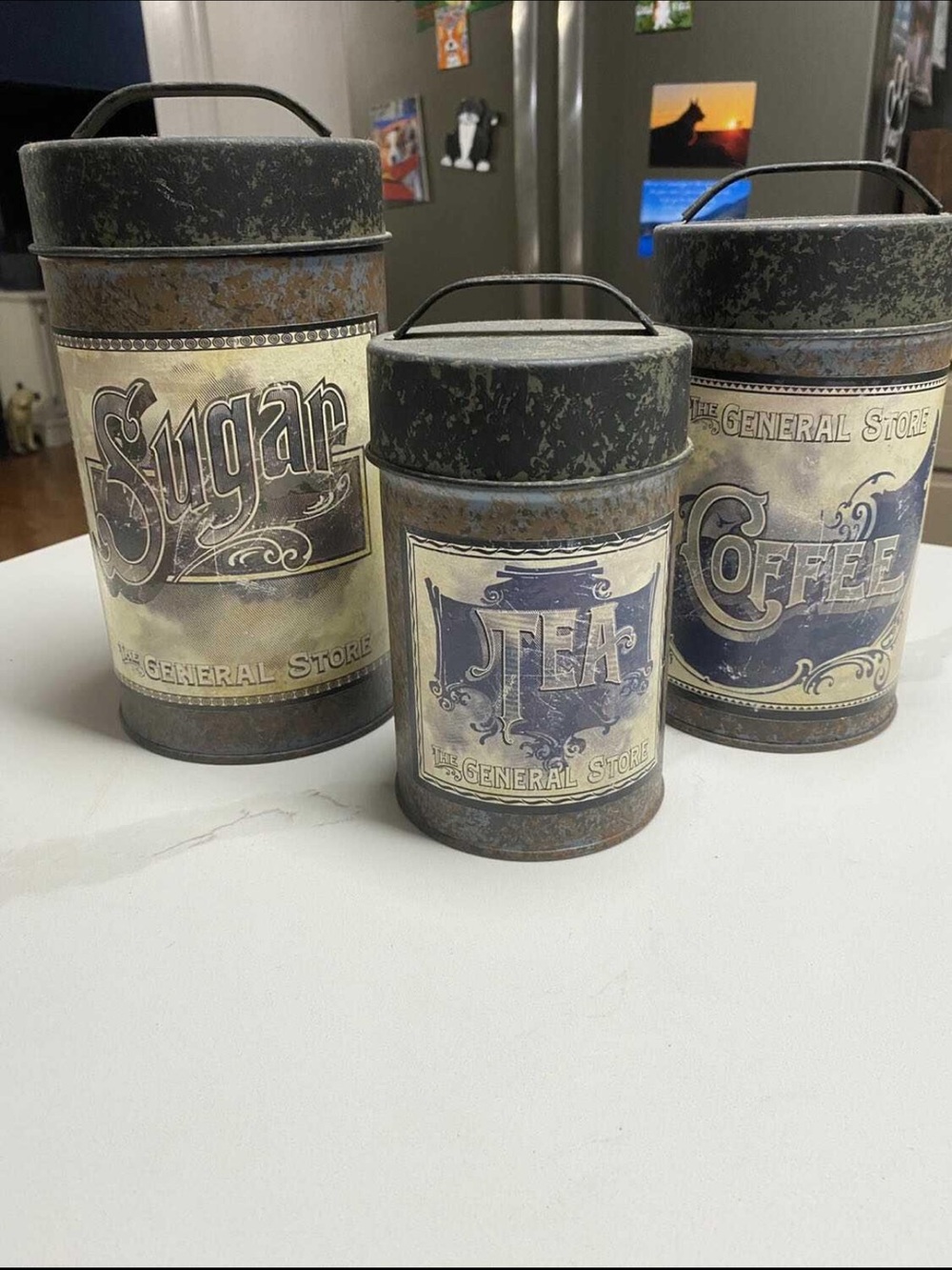Vintage-Style Sugar Tea Coffee Canister Set - Distressed Black & Cream